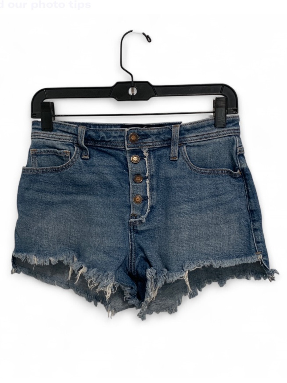 Hollister High-Rise Frayed Hem Denim Mom Shorts - Blue